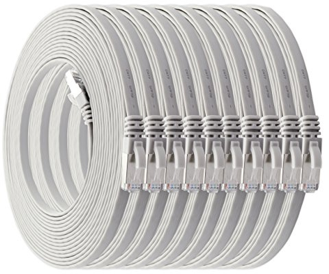 1aTTack.de 2m - weiß - 10 Stück Cat7 Flachkabel Netzwerkkabel Cat 7 Rohkabel Gigabit Lan (10Gbit/s) Flachbandkabel Verlegekabel Patchkabel Flach Slim Rj 45 Stecker Cat6a