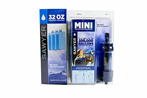 Sawyer mini vattenfilter utomhus vattenberedare sparset för dricksvatten med 3 x 1 l dryckespåse