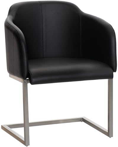 CLP Butaca De Salón Magnus Tapizada En Simil Cuero I Silla De Espera con Base De Acero INOX. I Silla De Comedor En Estilo Cantiléver, Color:Negro