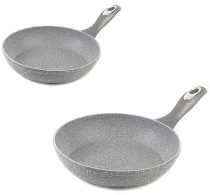 Salter COMBO-6448 - Juego de sartenes antiadherentes de 20 cm y 28 cm, cocina más saludable con poco o ningún aceite, apto para inducción, aluminio forjado duradero, mármol, gris