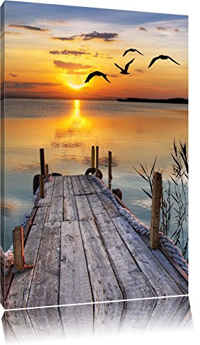 Pixxprint Steg bei Sonnenuntergang, Größe: 80x60cm, Leinwandbild, fertig gespannt, Wandbild, Dekoration, Kunstdruck, kein Poster