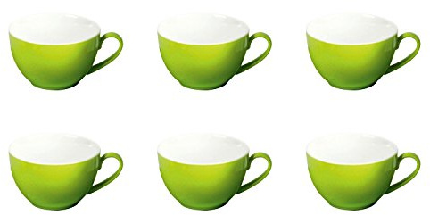 Ritzenhoff & Breker Doppio Kaffeetassen, 6er Set, Kaffee Obertassen mit farbigem Rand, Teetassen für buntes Mix & Match, Porzellan, Grün, 200 ml, 516807