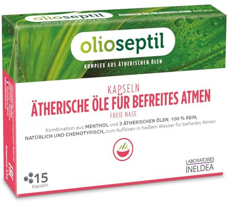 OLIOSEPTIL - Capsules Huiles Essentielles à Respirer - Association de menthol et d'huiles essentielles - Aide à Dégager le Nez & le Sinus - Assainit le Système Respiratoire - 15 gélules