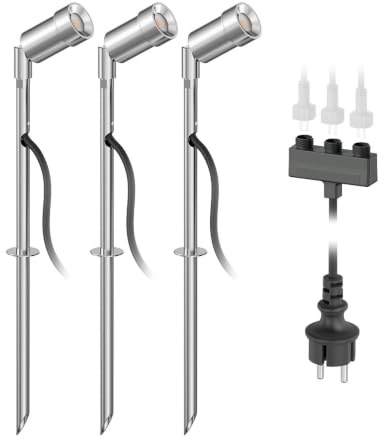 ledscom.de LED Gartenstrahler Spico mit Erdspieß für außen IP44 je 125lm kalt-weiß 3er Set