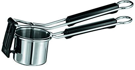 RÖSLE Kartoffelpresse, hochwertige Presse zur Zubereitung von Kartoffelpüree, einfache Reinigung, Edelstahl 18/10, Spülmaschinengeeignet, Farbe:Silber/Schwarz