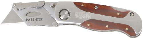 BESSEY Erdi Cuttermesser DBKWH-EU | 160 mm | 28 mm Schnittlänge | Robustes Klappmesser mit edlem Holzgriff für präzise Schnitte kombiniert Komfort langlebige Qualität
