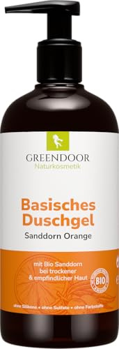 GREENDOOR Basisches Natur Duschgel Bio Sanddorn Orange 250ml, biologisch abbaubar, vegan, Naturkosmetik ohne Sulfate Silikon Parabene, natürlich, outdoor geeignet