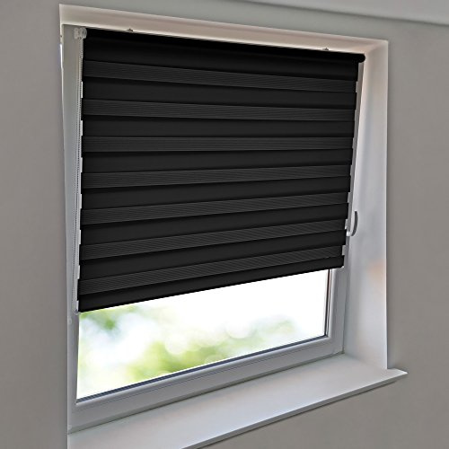 Sonnenschutz-HH - Hochwertiges Duo-Rollo Klemmfix Klemmrollo Doppelrollo AUßENMAß Breite 55 x 170 cm - ANTHRAZIT (schwarz/dunkelgrau) - Kettenzugrollo Seitenzugrollo inkl. 2 Stück Klemmträger