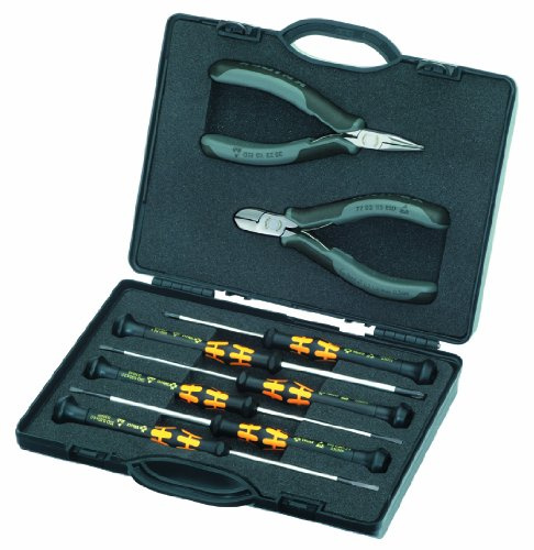 KNIPEX Tools 002018ESD Elektronik ESD Werkzeugset ESD im Kunststoffkoffer mit Formschaum (002018ESD)