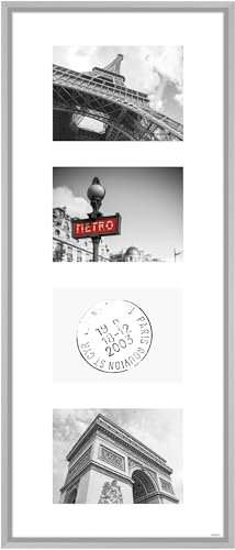 nielsen Collagerahmen mit Passepartout, 30x74 cm - 4x 13x18 cm, Aluminium, Silber matt, Collage mit 4 Bildern zum Aufhängen im Hoch- & Querformat, Echtglas, Gallery Junior