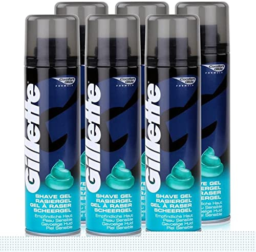 Gillette Classic Gel de Afeitar Hombre para Pieles Sensibles, Pack 6 x 200 ml, Comfort Glide Fórmula