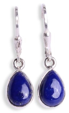 Budawi® Lapislazuli Ohrhänger Tropfenform in 925er Sterling Silber – Cabochon Edelstein Ohrringe mit Klappbrisuren & Geschenkschachtel