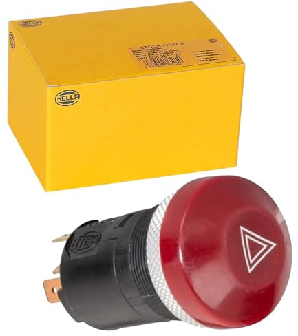 HELLA 6HF 003 916-031 Interruttore, Lampeggiatore d'emergenza, Comando pressione, 12V, Montaggio, interno, Alogeno, Illuminazione interruttore rosso, con lampadina