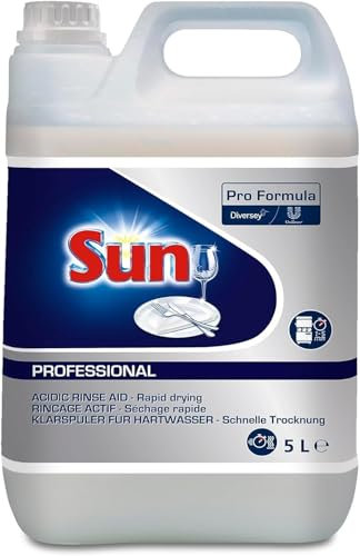 Sun Professional Saurer Klarspüler für die Spülmaschine - Effektiver Multifunktions-Klarspüler für strahlenden Glanz und hygienisch sauberes Geschirr, professionelle Formulierung, 5L