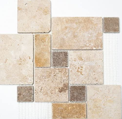 Mosaik Mini Pattern MIX TravertineTravertin Naturstein Mosaikstein Format: 150x100/100x100/48x100/48x48x10 mm, Bogengröße: Mattengröße: 305x305mm, 1 Matte