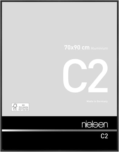 nielsen Aluminium Bilderrahmen C2, 70 x 90 cm, Schwarz | Aluminium Posterrahmen im Hoch- & Querformat zum Aufhängen Schwarz gebürstet Echtglas