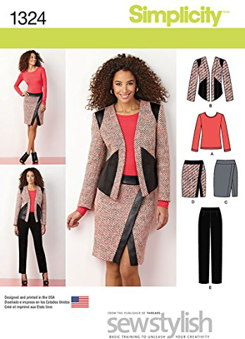Simplicity 1324 Größe K5 Damenkleider Slim Hose Mock Wickelrock Jacke und Knit Top Schnittmuster