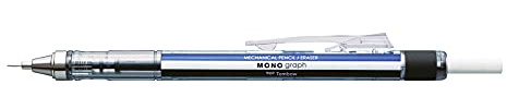 Tombow Mono Graph Mechanical Pencil 0.5 mm, Blue/White/Black, HB, Precise Drawing with 4 mm tip, Shaking Mechanism, refillable Eraser Included [SH-MG]