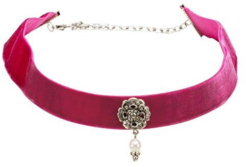 Alpenflüstern Trachten-Samt-Kropfband Elfrida mit Perle - nostalgische Trachtenkette enganliegend, Kropfkette elastisch, Damen-Trachtenschmuck, Samtkropfband breit in traditionellen Farben DHK168