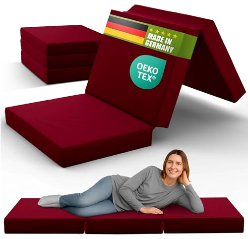 SHOGAZI Klappmatratze 90x200 x 12 cm, Gästematratze klappbar Made in Germany, Faltmatratze VERGLEICHSSIEGER, ultimativer Schlafkomfort, Orthopädischer Kaltschaum - Weinrot
