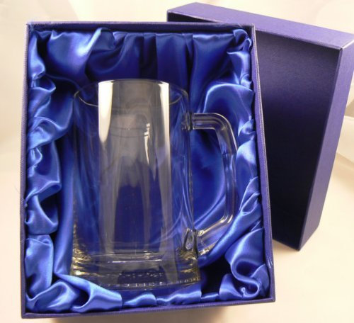 Personalised Glass Tankard, Engraved, Luxury Blue Gift Box Included