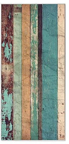 banjado® Magnettafel 37 x 78cm / Magnetwand aus Metall/Magnetpinnwand als Memoboard/Pinnwand Magnettafel Küche, Büro, Kinderzimmer inkl. 4 Magnete & Montageset - Motiv Bunte Bretterwand