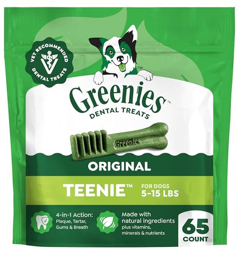 Greenies Veterinarian-Recommended Natural Dental Dog Treats Teenie Size, Original Flavor, 18 oz. Pack, 65 Count