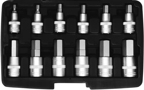 SW-Stahl 04950L Innensechskant-Bit-Set, 1/2 Zoll Steckschlüsselsatz, 12-tlg | Sechskant-Stecknuss-Set von 5-22 mm, Metrische Schraubendrehereinsätze aus 6150-Stahl, Robuste Ratschenaufsätze