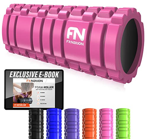 Fit Nation Foam Roller for Muscle Massage with Exercise Book, Ultra Lightweight Hollow Core Muscle Roller for Deep Pain Relief in Your Aching Legs, Body and Back. Ideal For Runner Cyclist Footballer Athlete