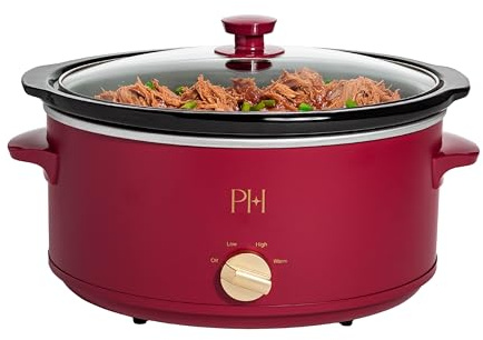 Paris Hilton 6-Quart Manual Slow Cooker, Features Three Settings (Low, High, Warm), Naturally Nonstick and Dishwasher Safe Stoneware Insert, Family Sized Capacity, Berry