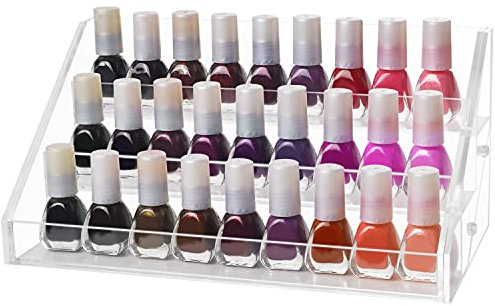 Kurtzy 3-Stufige Nagellack Aufbewahrung Regal Organizer - Acryl Box L23,5x B12,5x H11,5cm Hält bis zu 30 Standard-Größen Nagellack - Acryl Display auf Einem Tisch, Schreibtisch oder Regal Aufbewahrung