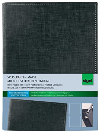SIGEL Speisekartenmappe A5 mit Buchschraubenbindung Schwarz | SM135, Leinenstruktur, abwischbar und langlebig für Menü- und Getränkekarten