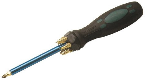 COGEX Tournevis télescopique 7 embouts, Manche télescopique, 7 embouts : 2 plats et 5 cruciformes, Poignée anti-dérapante