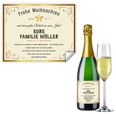 Weihnachtskarten als Flaschenetikett (30 Stück) – Sekt Groß - Sektetikett selbstklebend