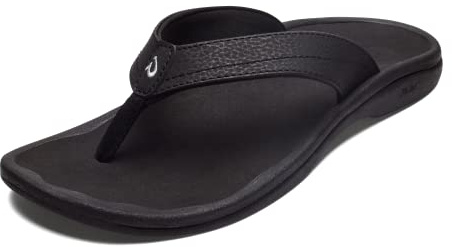 OLUKAI Ohana Men's Beach Sandals, Water Resistant Flip Flops, Arch Support & Comfort Fit, Lightweight & Durable, Enhanced Grip & Traction, Black/Black, 11