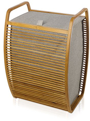 Möve 40905 Bamboo Wäschekorb 40 x 35,5 x 60 cm aus Bambus mit Canvas, Grey