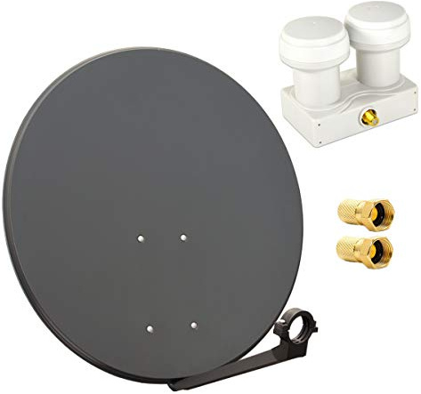 PremiumX Satelliten-Komplettanlage 80cm Satellitenschüssel Single LNB Monoblock Astra Hotbird 2X F-Stecker, 2 SAT für 1 Teilnehmer