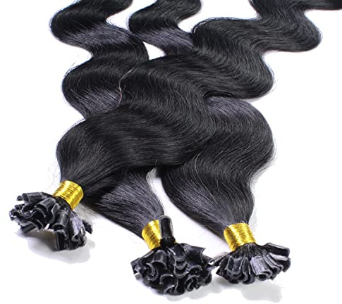 hair2heart Extensions Echthaar Bondings Gewellt - 50 Strähnen 1g 50cm 2/0 schwarz