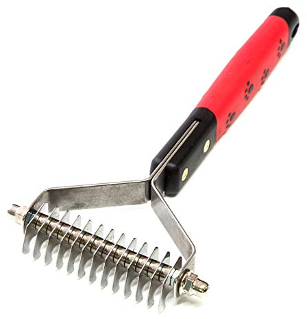 RYAN'S PET SUPPLIES Paw Brothers 13-Blade Coarse Double Wide Dematting Undercoat Rake for Dogs and Cats, Professional Grade, Dog Shedding Brush, Stainless Steel Blades, Rounded Gentle Teeth