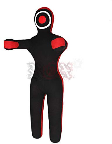 Grappling Dummy ROX Fit Gemischte Kampfkunst (MMA) Realistische Judo Boxsack brazilaian jiu jistsu Trainingstasche Dummy werfen Grappling Dummy – Hände vorne - (ungefüllt) Schwarz Rot (5 Foot (150 cm) ungefüllt)