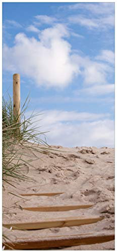 Wallario Selbstklebende Türtapete Auf der Holztreppe zum Strand - Türposter 93 x 205 cm Abwischbar, rückstandsfrei zu entfernen