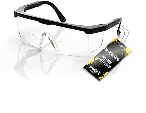 voltX CLASSIC Bifokal-Schutzbrille mit Kordel, (KLAR +1,0 Dioptrie)