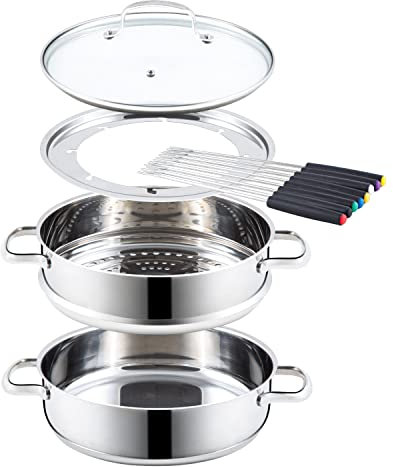 Nuwave Designs 3.5-Qt Stainless Steel Fondue Pot Set, 18/8, 8 Forks