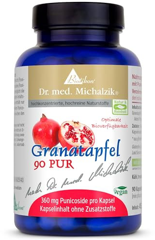Granatapfel 90 PUR Dr. med. Michalzik - 90 Kapseln - je Kapsel 400 mg Punica granatum-Extrakt 360mg reine Punicoside - ohne Zusatzstoffe - von BIOTIKON®