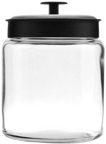 Anchor Hocking Montana Glass Jars withFresh Sealed Lids, Black Metal, 96 oz (Set of 2)