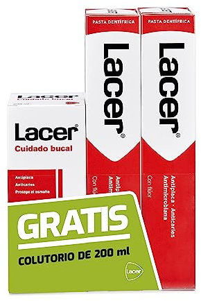 Lacer PDL – Pack de Pasta Dentífrica 125 ml + 200 ml Gratis Acción Antiplaca, Anticaries, Antimicrobiana, Combate la Flora que Causa las Caries, Fortalece el Esmalte y la Dentina, Protección Integral