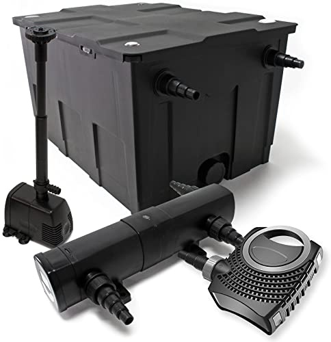 Wiltec Komplettset: CBF-550 Teichfilter bis 60000L Teichfilteranlage als Durchlauffilter, NEO10000 Teichpumpe 10000l/h 80W, CUV-224 Teichklärer UVC Klärer mit 24W, HJ-943 Springbrunnenpumpe 800l/h 16W
