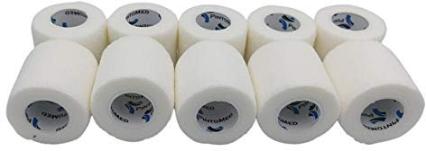 PintoMed - Venda Cohesiva - 10 x BLANCO - 10 rollos x 5 cm x 4,5 m estirado - Vendaje autoadhesiva elástica y flexible, Cinta adhesiva, Vet Wrap, Tape, Primeros auxílios y lesiones