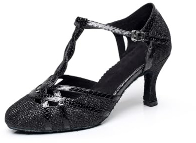 MINITOO Scarpe da Ballo Comode Donna Chiusa Serata Party Pumps con Cinturino alla Caviglia QJ6231 Nero EU 42