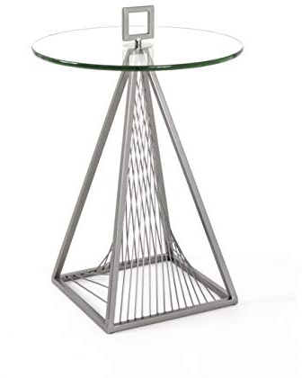 HAKU Beistelltisch rund grau Metall Couchtisch mit Sicherheitsglas 10 mm - Maße: H 57 x Ø 45 cm Style: Art Deco